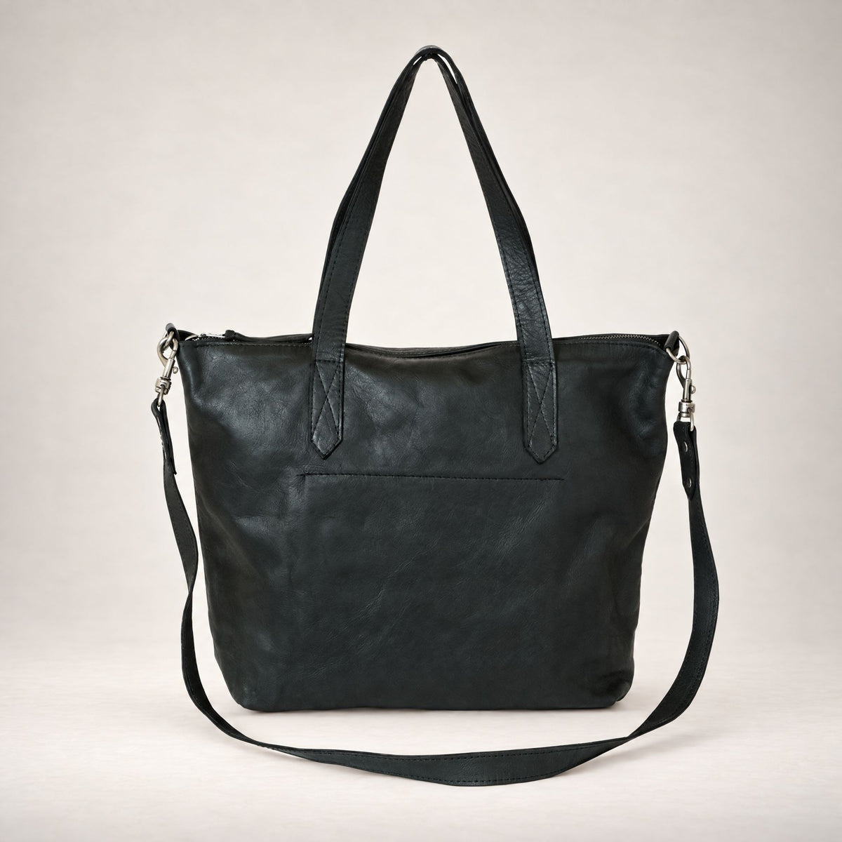 Rowdy Leather Crossbody Bag in Charcoal (black leather), back view