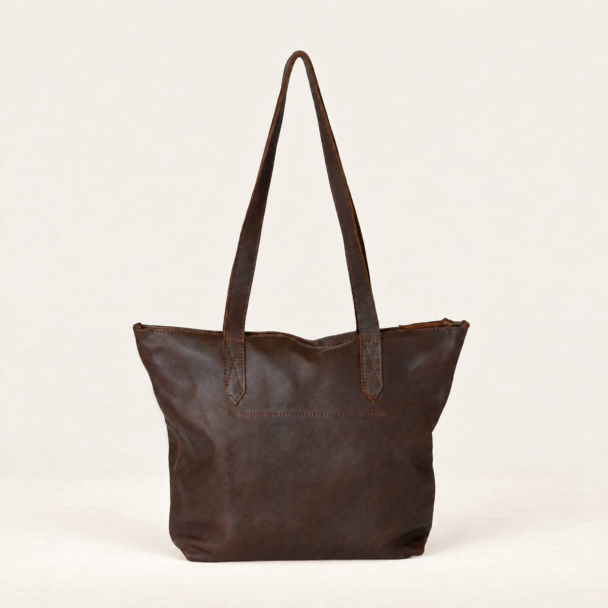 Rowdy Leather Tote Bag in Maple (smooth aniline leather), back view, full-grain leather with long shoulder straps