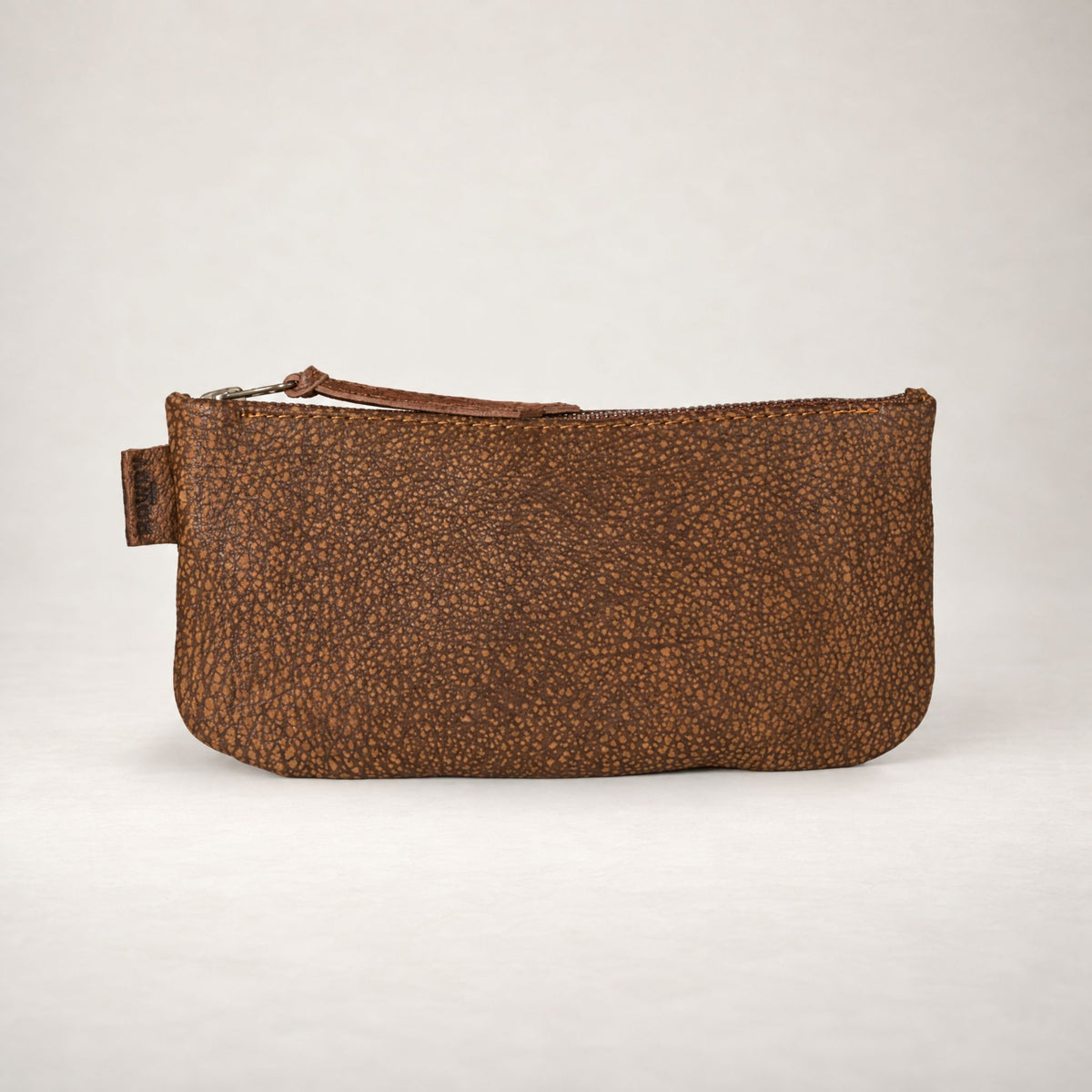 Rowdy leather Travel Pouch in Mountain (nubuck leather), with a full-length zip, for passport, phone and cards