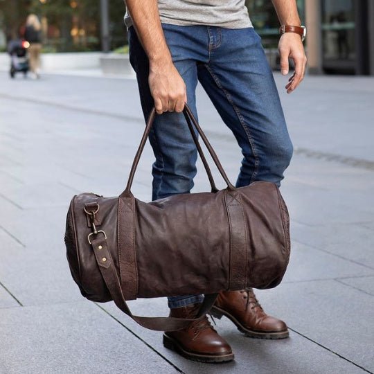 Duffel Bags in Dark, Earthy Brown Root Leather, Duffel Bags